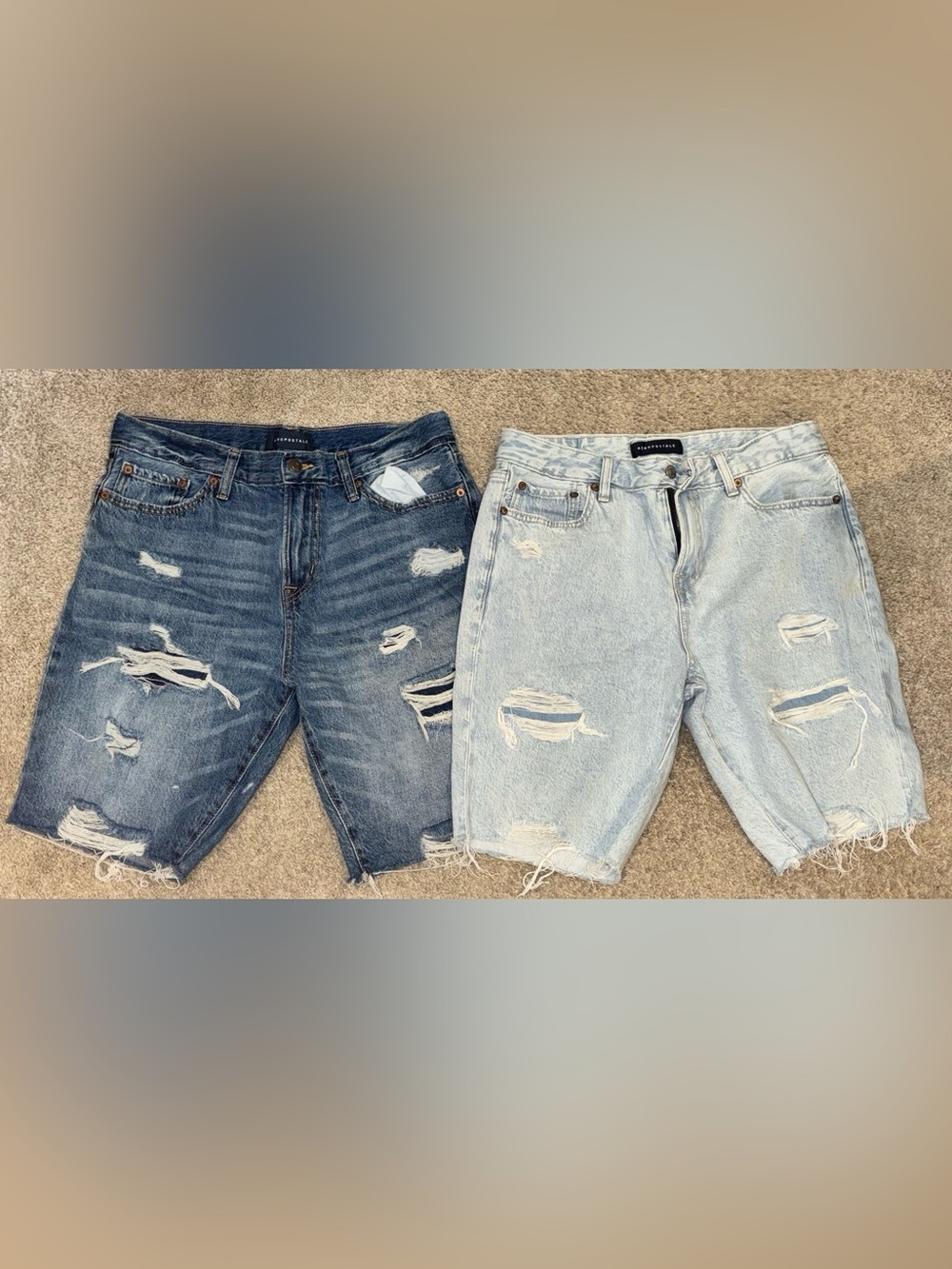 Aeropostale Distressed Denim Shorts Duo - Dark Blue & Light Blue
